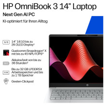 HP OmniBook 3 Next Gen AI PC 14-hz0351ngx 14" WUXGA Snapdragon X X1-26-100 16GB / 512GB Windows 11 HP OmniBook 3 Next Gen AI PC 14-hz0351ngx 14" WUXGA Snapdragon X X1-26-100 16GB / 512GB Windows 11