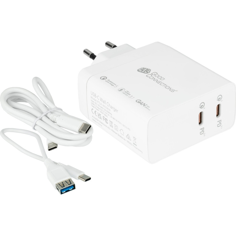 GC USB fast charger 140W GaN technology, 2x USB-C, PD 3.1, QC 5.0, PPS White