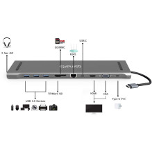 USB HUB 4smarts Nešiojamojo kompiuterio stovelis HUB 11in1 HDMI / VGA / 2xUSB-C / 3xUSB-A / RJ45 / SD / MMC / MicroSD / USB HUB 4smarts Nešiojamojo kompiuterio stovelis HUB 11in1 HDMI / VGA / 2xUSB-C / 3xUSB-A / RJ45 / SD / MMC / MicroSD /