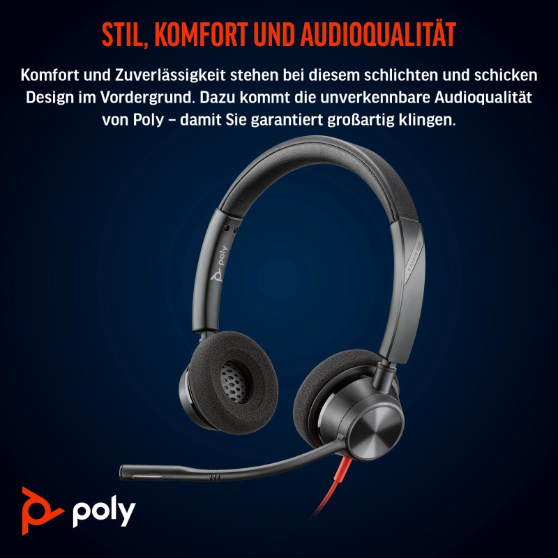 HP Poly Blackwire 3320 Stereo Microsoft Teams Certified USB-C Headset +USB-C / A Adapter