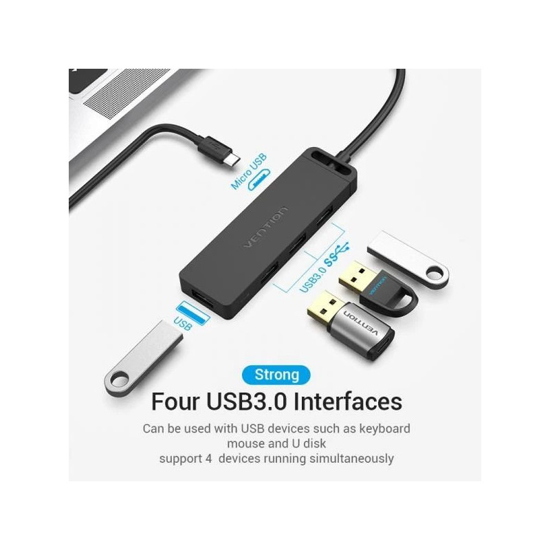 HUB USB Vention Hub USB 3.0 z 4 portami USB-C ir USB 3.0 z zasilaczem Vention TGKBB 0 15m Czarny