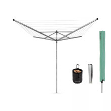 Brabantia Lift-O-Matic Rotary Airer Washing Line with 45mm Metal Soil Spear and Accessories 50 m - Silver