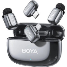 BOYA Belaidis mikrofonas „Mini 2-01“ 2.4GHz Dirbtinio intelekto valdomas triukšmo slopinimas su 2 siųstuvais ir 2 imtuva