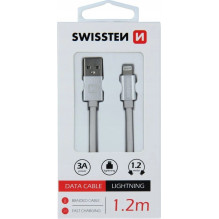 Swissten Textile Fast Charge 3A Lightning (MD818ZM / A) Available in Uzlādes Kabelis 1.2m Sudraba