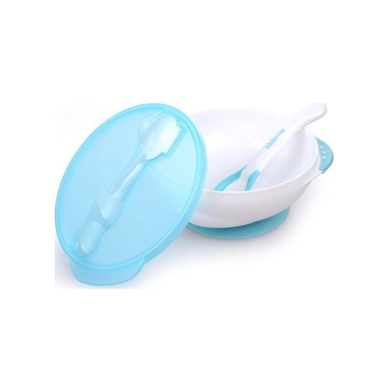 Kidsme bowl with suction cup lid and thermo spoon Aquamarine from 9 months 9832AQ