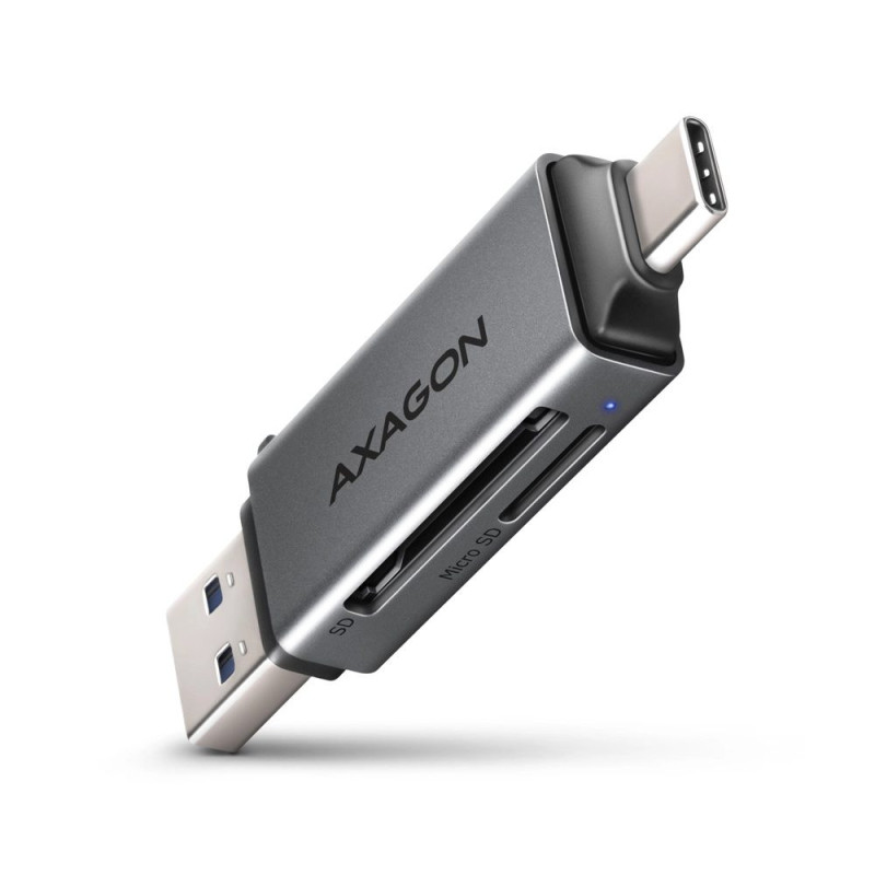Axagon CRE-DAC USB-C+ USB-A 5 Gbps MINI 2-slot &amp; lun SD / microSD card reader USB 3.0 Type-A / Type-C Grey