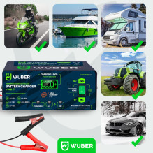 Mikroprocesorinis įkroviklis 6–12 V 15 A + akumuliatoriaus įkroviklis W14017 WUBER