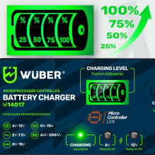 Mikroprocesorinis įkroviklis 6–12 V 15 A + akumuliatoriaus įkroviklis W14017 WUBER