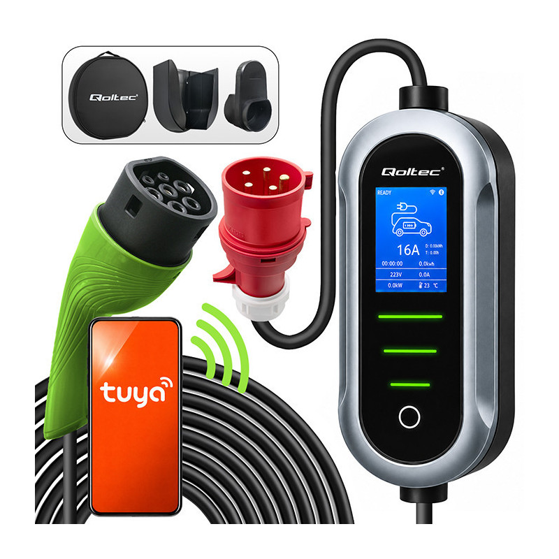 Mobilus elektromobilio įkroviklis su 2in1 2 tipo reguliavimu, 7kW, 230V, CEE 32A, Wifi, TUYA, SM