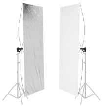 Fotografijos reflektoriaus laikiklis - 60x120cm dvipusis reflektorius su laikikliais sidabrinis / baltas