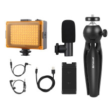 Video Recording Kit - Puluz PKT3132B Tripod with LED Light and Microphone Video Recording Kit - Puluz PKT3132B Tripod with LED Light and Microphone