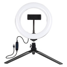 Apšvietimo Įranga - Puluz PKT3073B LED Žiedinė Lempa su Tripodu, Reguliuojamas Ryškumas, 3 Spalvų Temperatūros