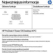 HP ProDesk 4 Tower G1i stacionarus kompiuteris su dirbtiniu intelektu, Intel Core Ultra 5 225, 16 GB DDR5-SDRAM, 512 GB 