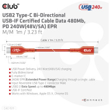 Club3D Kabel USB 2 Typ C PD 240W / 480Mb 4m St / St Club3D Kabel USB 2 Typ C PD 240W / 480Mb 4m St / St