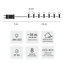 Extralink LED Fairy Šviesos, 200L Šaltai balti kamuoliukai, ilgis 3 + 16 m