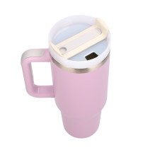 Juodasis miškas, termo puodelis su šiaudeliu, 1200ml rankena, rausvos spalvos Juodasis miškas, termo puodelis su šiaudeliu, 1200ml rankena, rausvos spalvos
