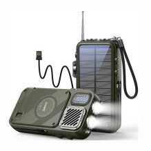 Hawk HWRDI440GN Radio Solar Dynamo With Powerbank, Black