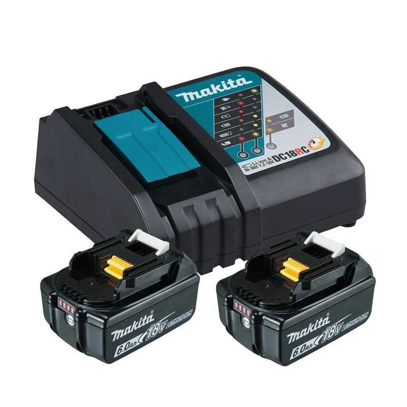 Makita rinkinys 18V 6Ah, komplektas (juodas, 2x akumuliatoriai BL1860B, 1x įkroviklis DC18RC