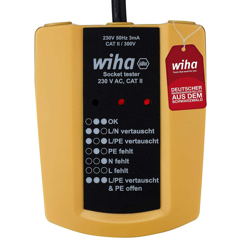 Wiha Wiha Lizdų testeris 45220, 230 V AC, matavimo prietaisas (geltonas / juodas)