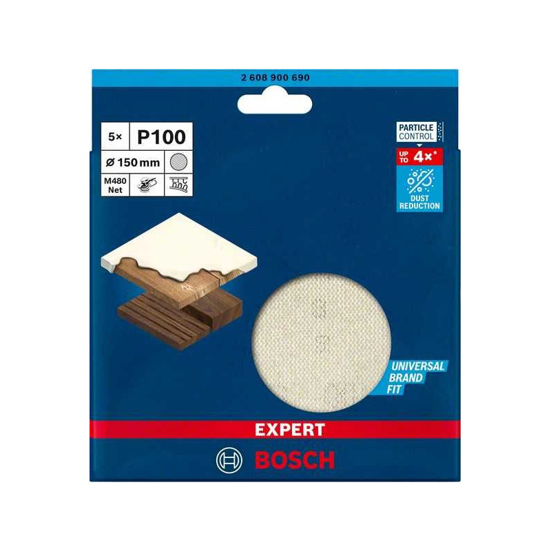 Bosch M480 tinklinis šlifavimo lapas O 150mm, K100 (5 vnt.)