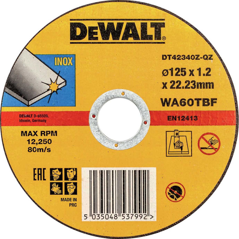„DeWALT“ nerūdijančio plieno pjovimo diskas 125x1,2x22,2 plokščias (DT4234)