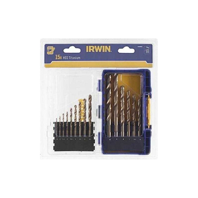 Irwin Irwin IRWIN Grąžtų rinkinys 15pcs . HSS TiS 1.5mm, 2mm, 3.5mm, 4mm, 4.5m