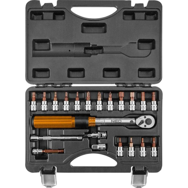 NEO " Neo Tools 1/4" dvikryptis sukimo momento raktas, 5-25NM, 21 vnt. rinkinys."