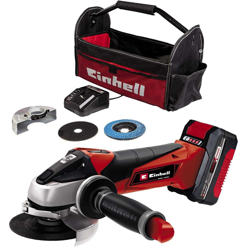 Einhell Akumuliatorinis kampinis šlifuoklis TC- AG 18 / 115 Li rinkinys, 18V (raudonas / juodas, Li