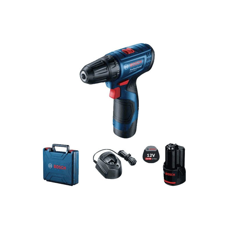 „Bosch GSR 120-LI“ 12 voltų gręžtuvas-suktuvas, 2 x 2 Ah akumuliatorių blokas (06019G8)
