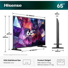 Hisense 65E7S PRO 165.1 cm (65 colių) 4K Ultra HD Smart TV Wi-Fi juoda Hisense 65E7S PRO 165.1 cm (65 colių) 4K Ultra HD Smart TV Wi-Fi juoda