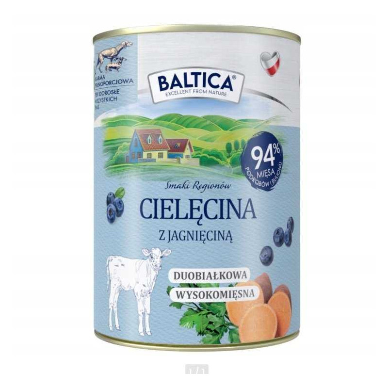 BALTICA Smaki regionów Veal with lamb - wet dog food - 400g