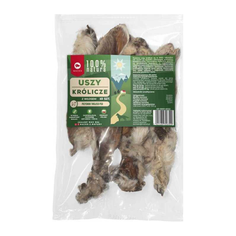 MACED MACED Rabbit ears with hair - Dog treat - 10 pieces