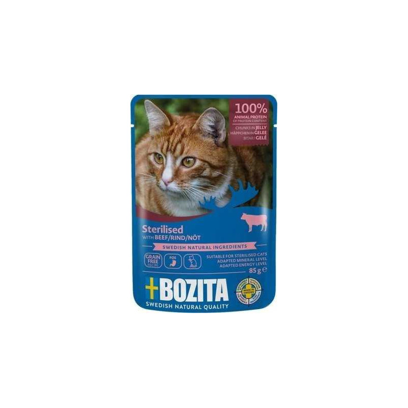 BOZITA BOZITA sterilizuoti jautienos drebučiai - šlapias kačių ėdalas - 85g