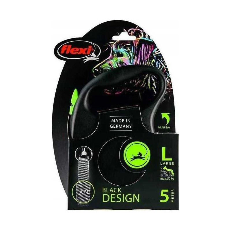 Flexi Flexi automatinis pavadėlis „Black Design L“ juostos ilgis, 5 m, žalios spalvos.