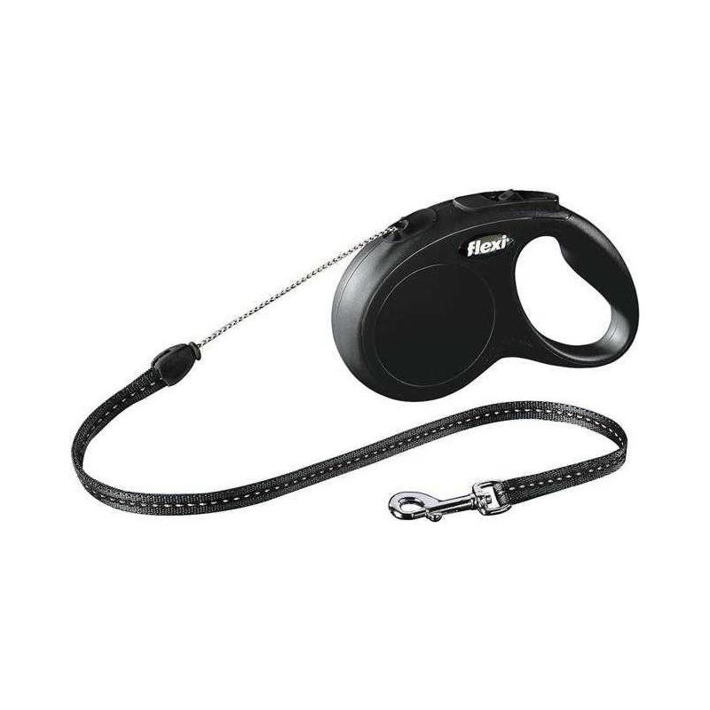 Flexi Flexi Naujas klasikinis automatinis trosinis pavadėlis S 5m Juodas iki 12kg