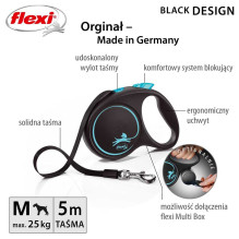 Flexi Flexi automatinis pavadėlis „Black Design M“ juostos formos, 5 m, mėlynos spalvos. Flexi Flexi automatinis pavadėlis „Black Design M“ juostos formos, 5 m, mėlynos spalvos.