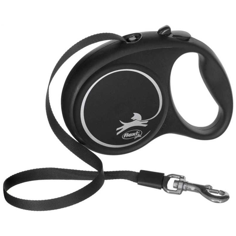 Flexi Flexi automatinis pavadėlis „Black Design M“ juostos 5 m, juodos spalvos.