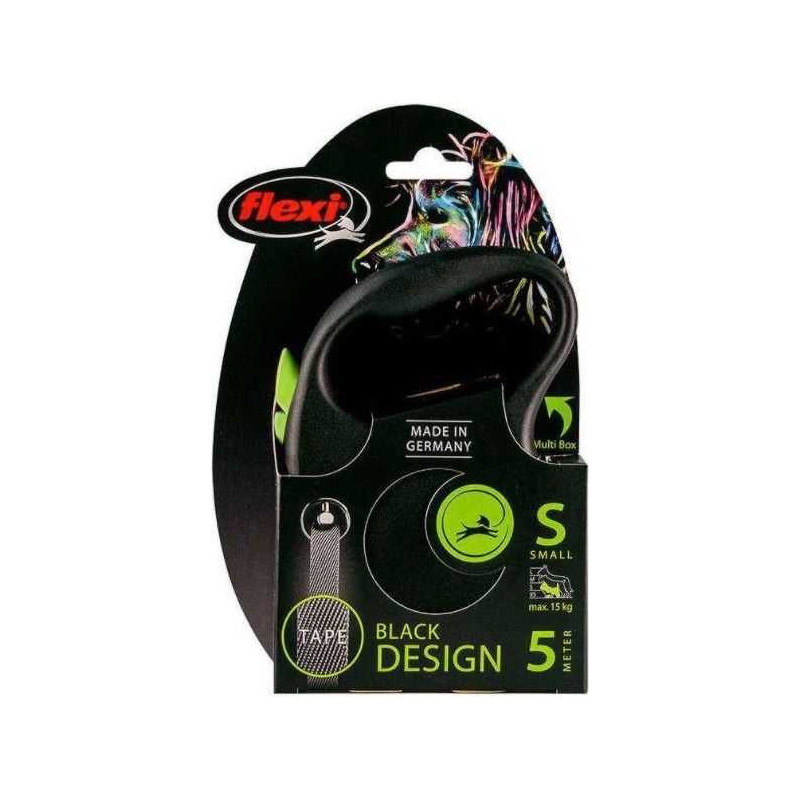 Flexi Flexi automatinis pavadėlis „Black Design S“ juostos, 5 m, žalios spalvos.