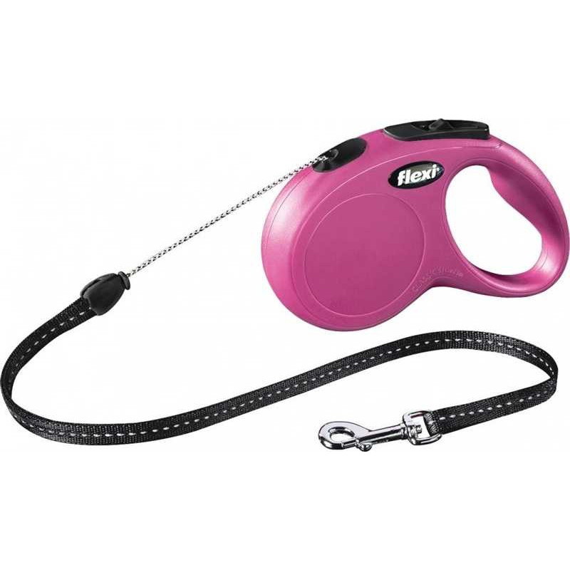 Flexi Flexi Naujas klasikinis automatinis virvelės formos dirželis S 5m Rožinė