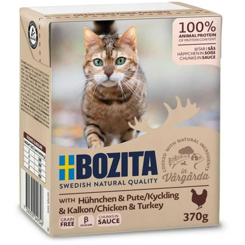 BOZITA Gabalėliai padaže su vištiena ir kalakutiena 370g