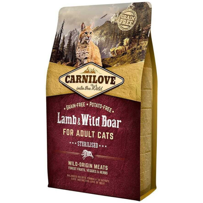 CARNILOVE Sterilizuotai ėrienai ir šernams skirtas pašaras suaugusioms katėms 2kg