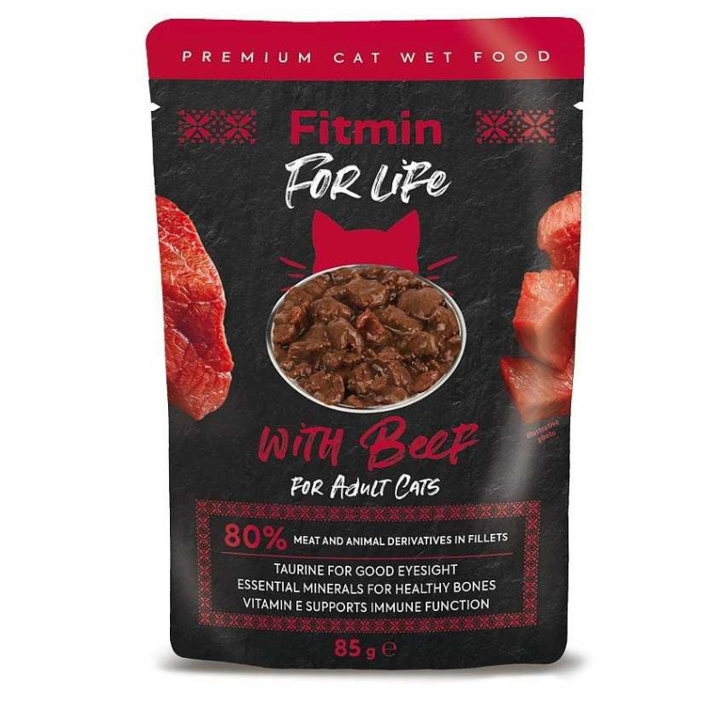 FITMIN For Life“ suaugusių kačių ėdalas su jautiena – 85 g