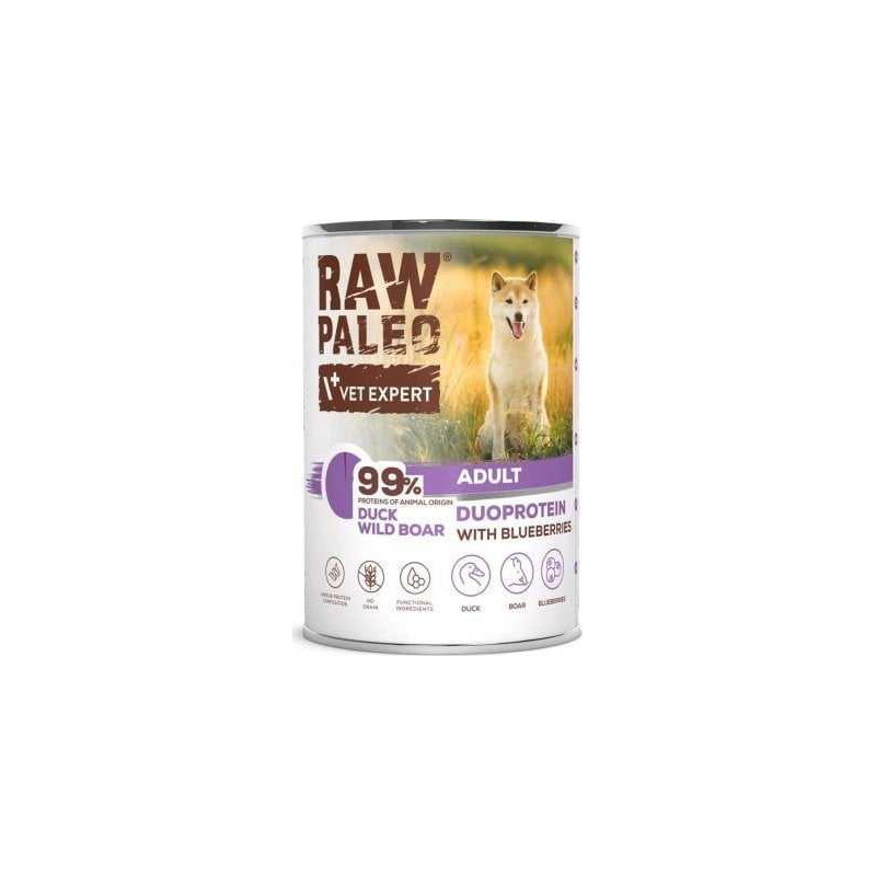 VETEXPERT Raw Paleo Duoprotein Anties ir šerno skonio suaugusių šunų ėdalas - 400g