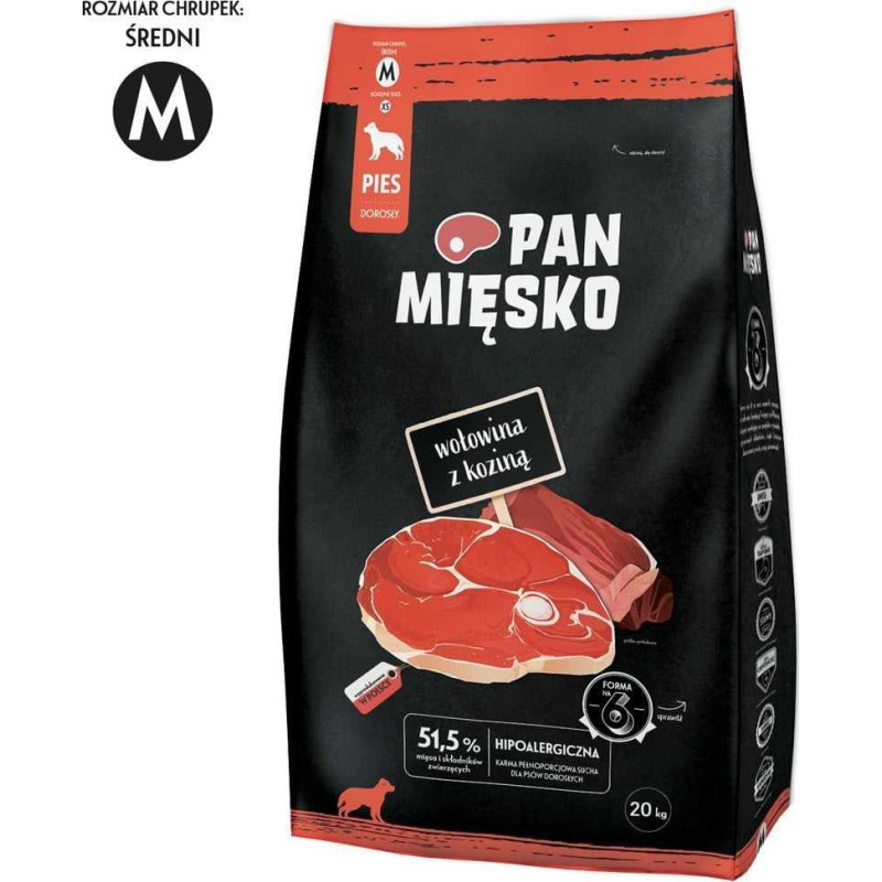 PAN MIĘSKO Pan Mięsko Sausas šunų ėdalas su jautiena ir ožkos (suaugusiųjų) traškučiais M 2