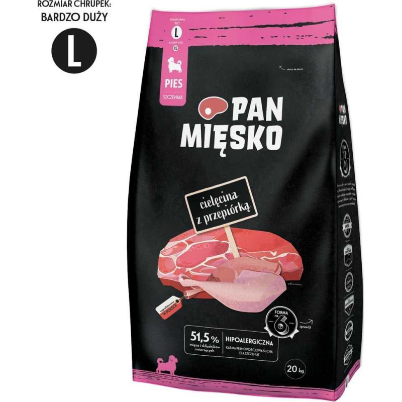 PAN MIĘSKO Pan Mięsko Sausas šunų ėdalas Veršiena su putpelėmis (šuniukui) chru