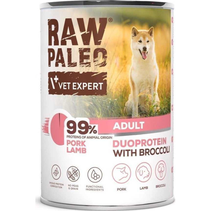 VETEXPERT Raw Paleo Duoprotein kiaulienos ir ėrienos suaugusių šunų ėdalas - 400g