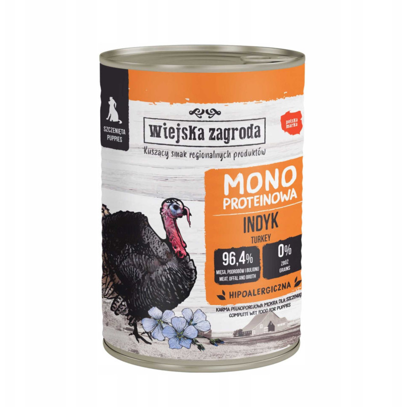 wiejska zagroda WIEJSKA ZAGRODA Šuniukai su kalakutiena – monoproteininis šlapias šunų ėdalas – 4