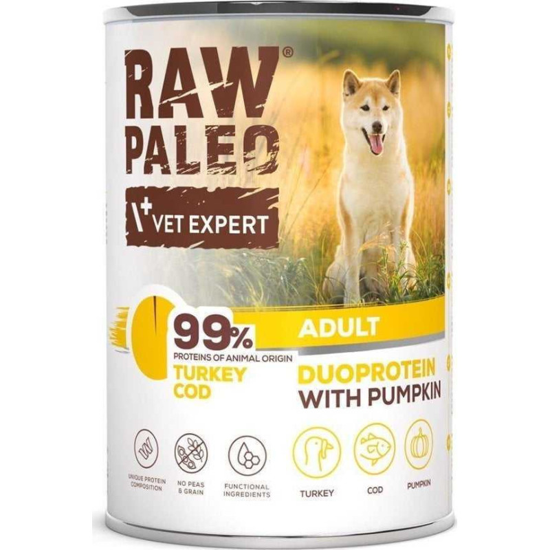 VETEXPERT Raw Paleo Duoprotein Turkey &amp; Cod Adult - wet dog food - 400g