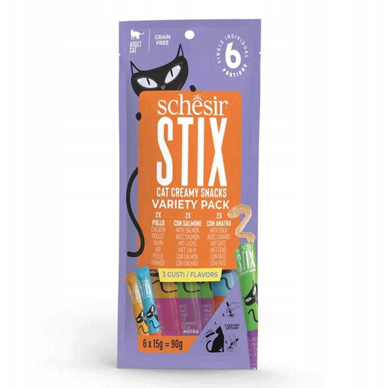 CHURU Stix multipack, treat, for cats, chicken / duck / salmon, 6x1