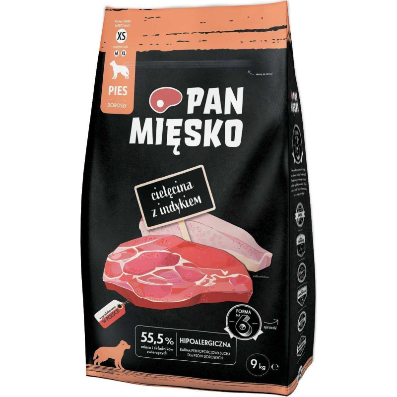 PAN MIĘSKO PAN MIĘSKO Veal with turkey XL - dry dog food - 9kg